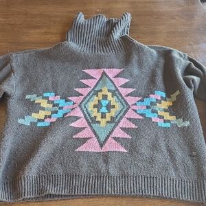 Aztec Patterned Turtleneck Sweater in Brown